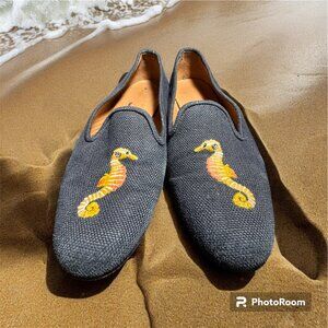 Stubbs & Wootton X J.Crew seahorse flats classic linen 7.5